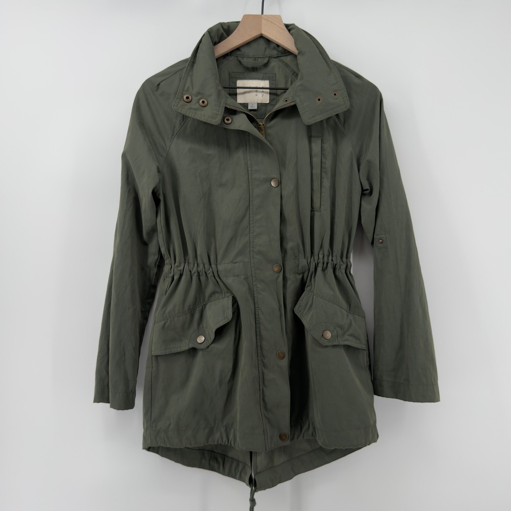 A‎ New Day Anorak Full Zip Utility Jacket Army Green Women S Hidden Hood Pockets